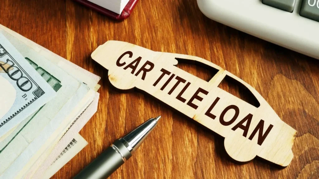A car title loan banner.